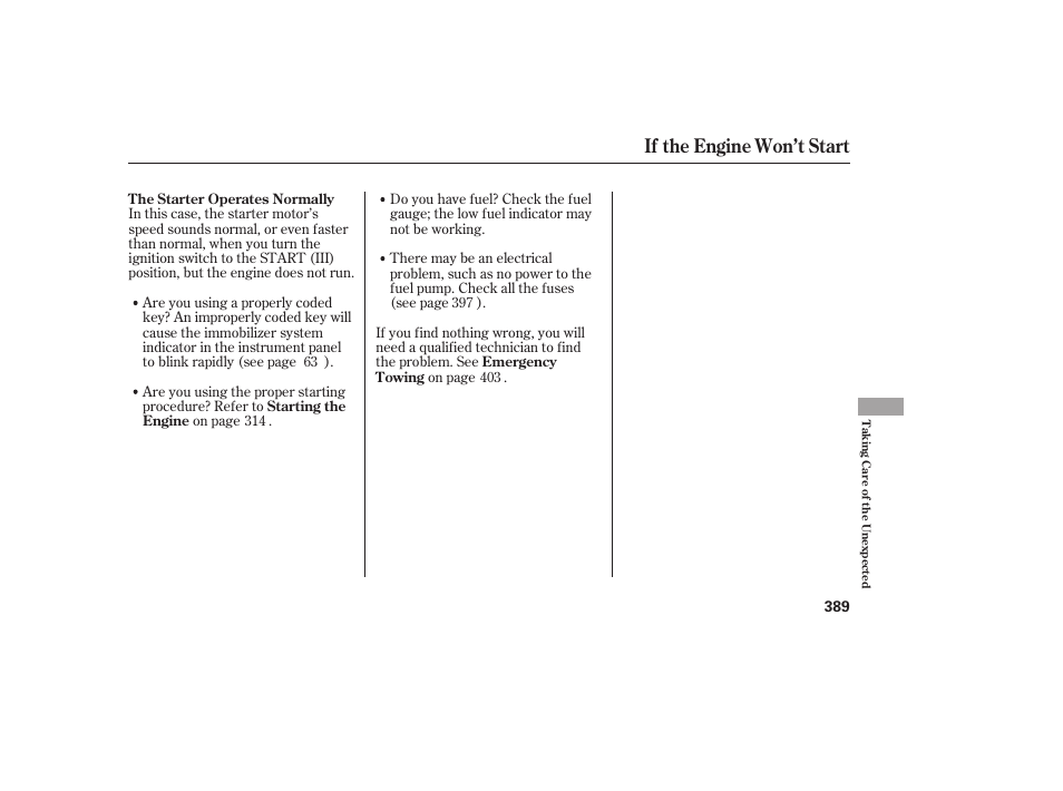 If the engine won’t start | HONDA 2010 CR-V User Manual | Page 395 / 446