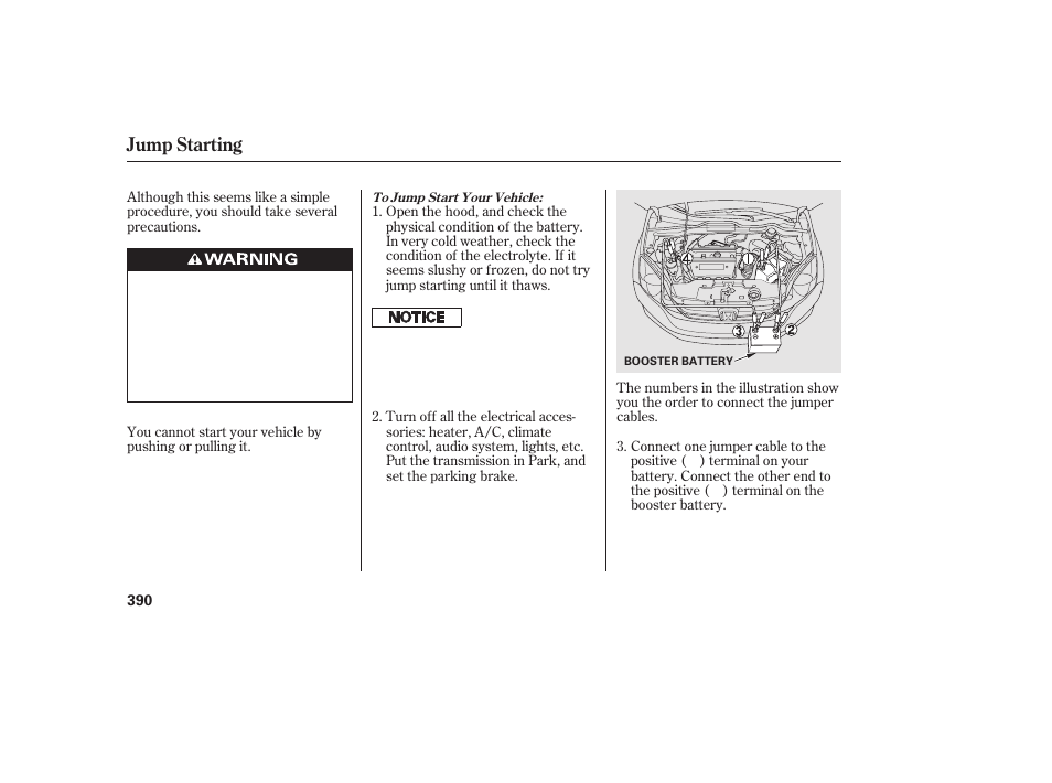Jump starting | HONDA 2010 CR-V User Manual | Page 396 / 446