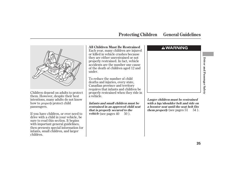 Protecting children general guidelines | HONDA 2010 CR-V User Manual | Page 41 / 446