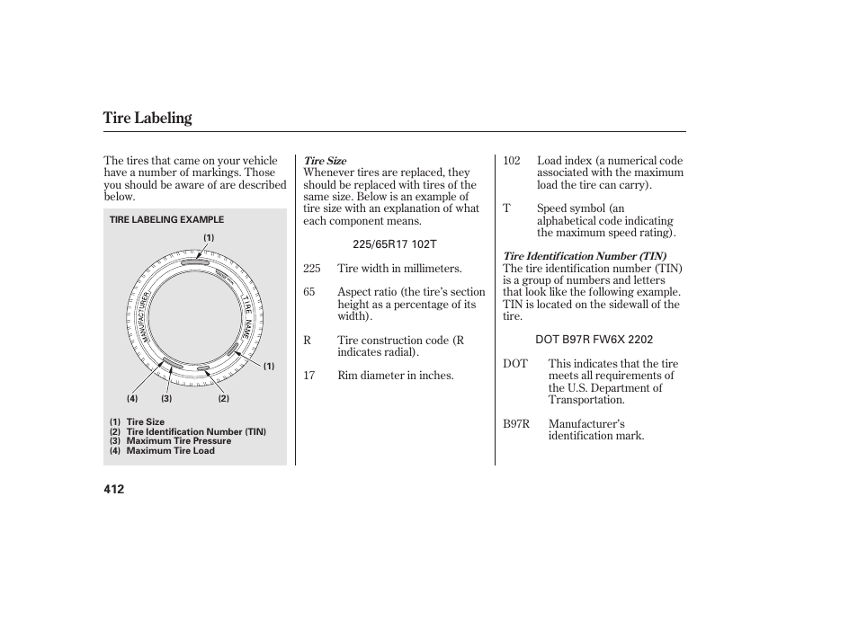 Tire labeling | HONDA 2010 CR-V User Manual | Page 418 / 446