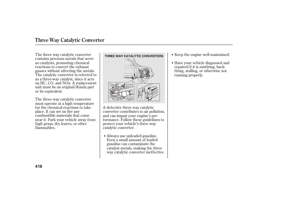 Three way catalytic converter | HONDA 2010 CR-V User Manual | Page 424 / 446