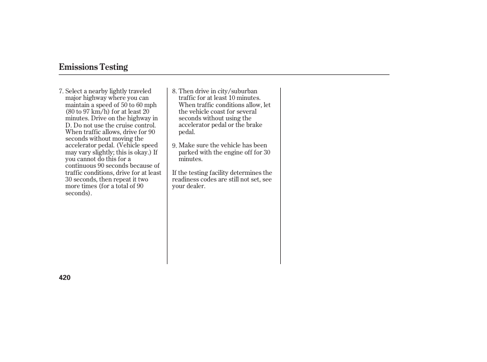 Emissions testing | HONDA 2010 CR-V User Manual | Page 426 / 446