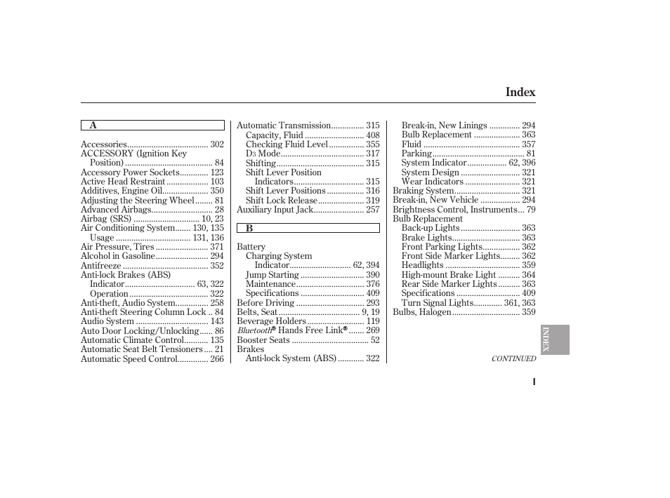 Index | HONDA 2010 CR-V User Manual | Page 433 / 446