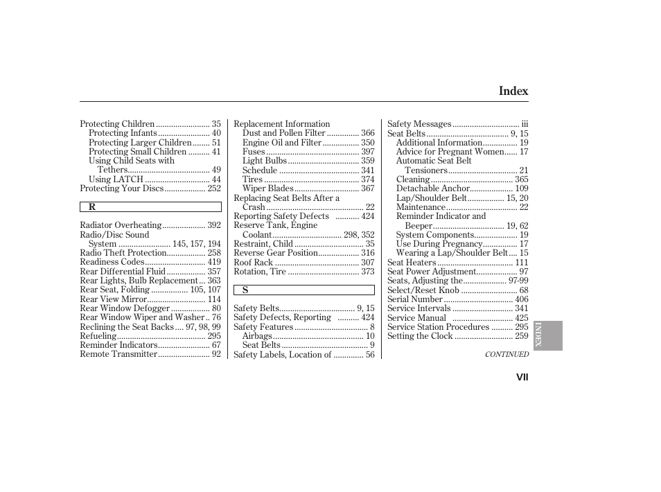 Index | HONDA 2010 CR-V User Manual | Page 439 / 446