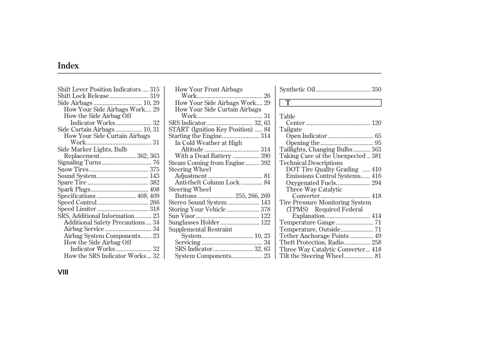 Index | HONDA 2010 CR-V User Manual | Page 440 / 446