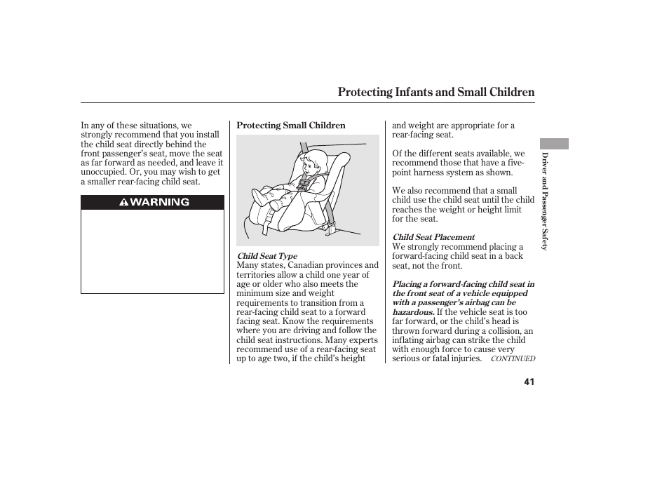 Protecting infants and small children | HONDA 2010 CR-V User Manual | Page 47 / 446