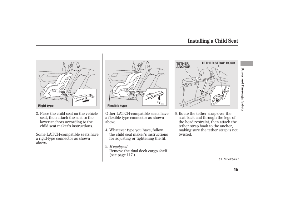 Installing a child seat | HONDA 2010 CR-V User Manual | Page 51 / 446