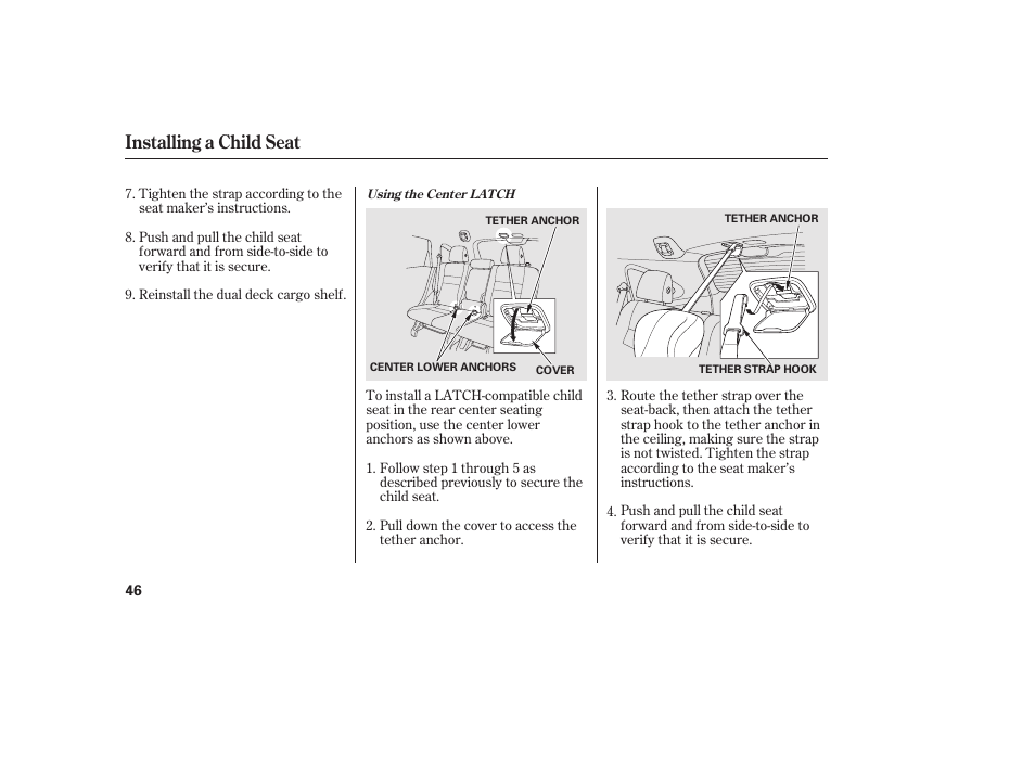 Installing a child seat | HONDA 2010 CR-V User Manual | Page 52 / 446