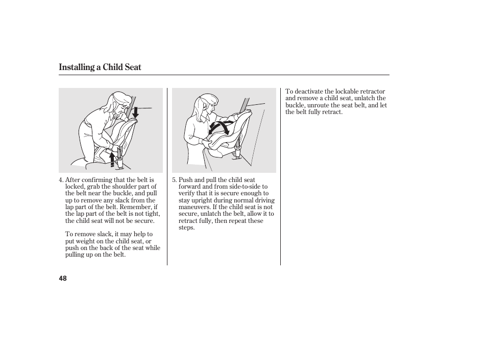 Installing a child seat | HONDA 2010 CR-V User Manual | Page 54 / 446