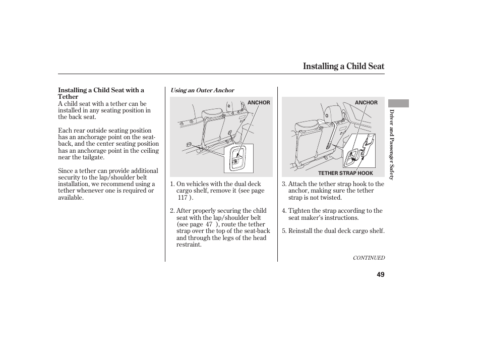 Installing a child seat | HONDA 2010 CR-V User Manual | Page 55 / 446