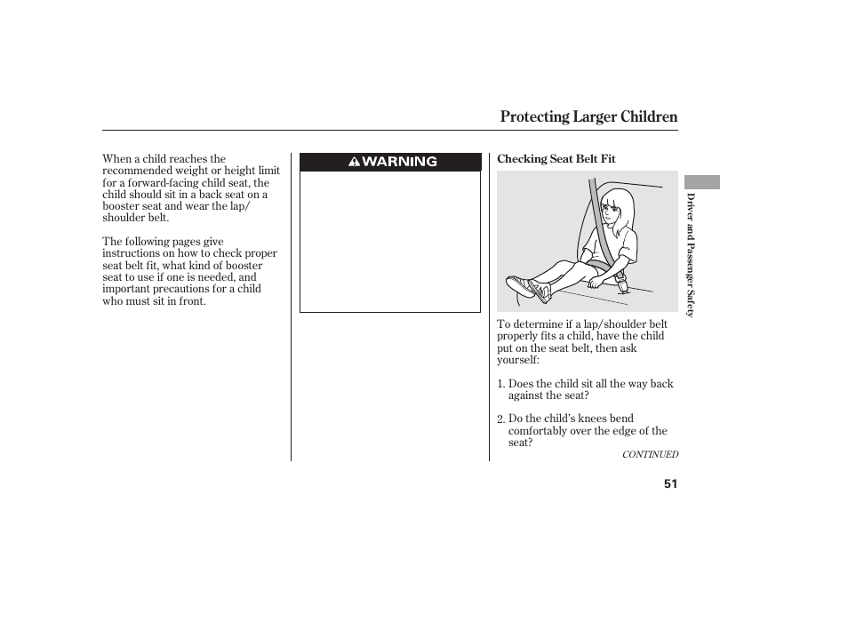 Protecting larger children | HONDA 2010 CR-V User Manual | Page 57 / 446