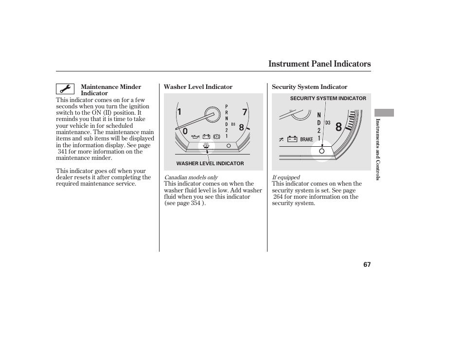 Instrument panel indicators | HONDA 2010 CR-V User Manual | Page 73 / 446