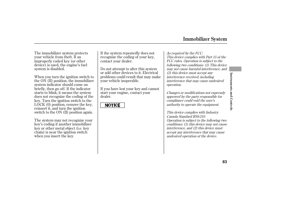 Immobilizer system | HONDA 2010 CR-V User Manual | Page 89 / 446