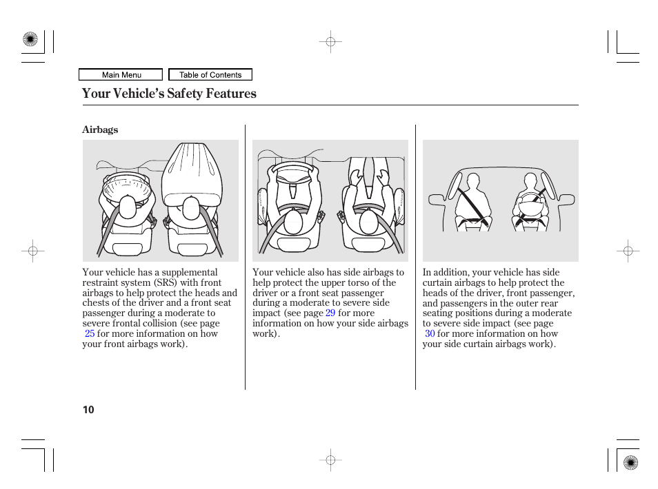 Your vehicle’s safety features | HONDA 2010 Civic Hybrid User Manual | Page 13 / 368