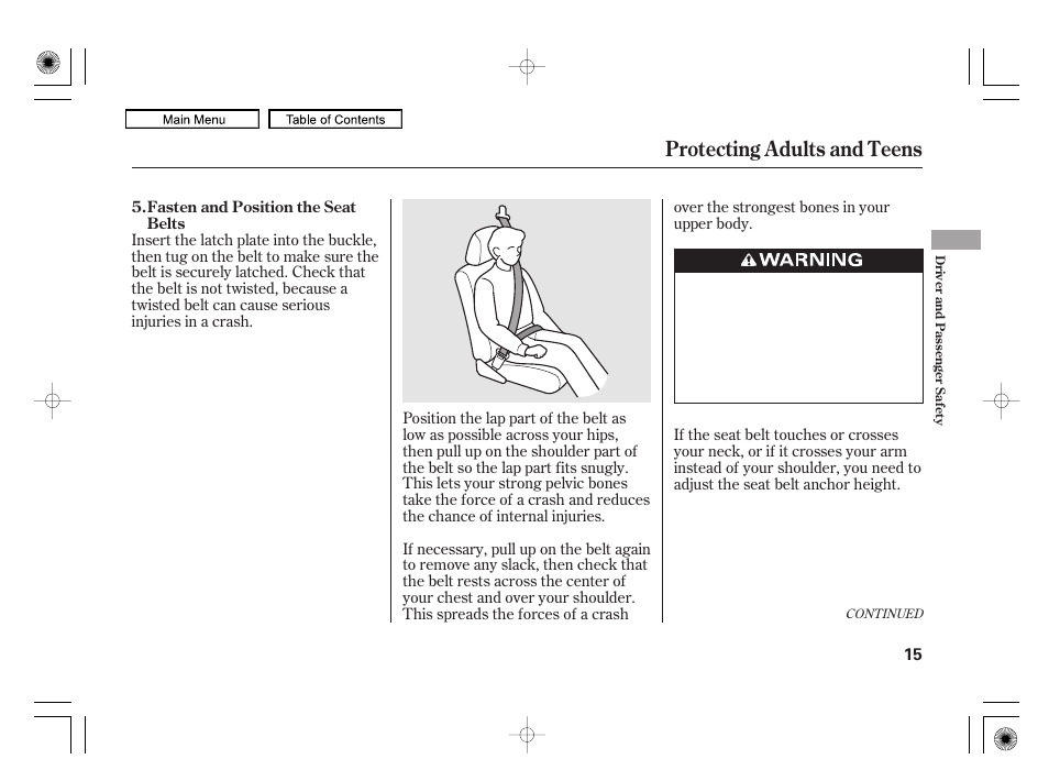Protecting adults and teens | HONDA 2010 Civic Hybrid User Manual | Page 18 / 368