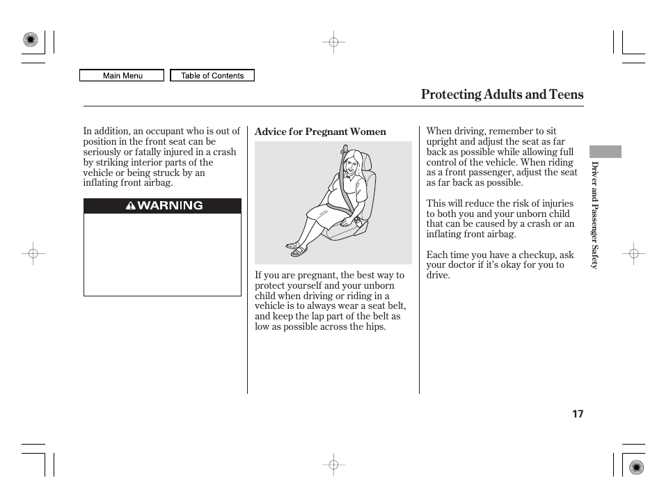 Protecting adults and teens | HONDA 2010 Civic Hybrid User Manual | Page 20 / 368