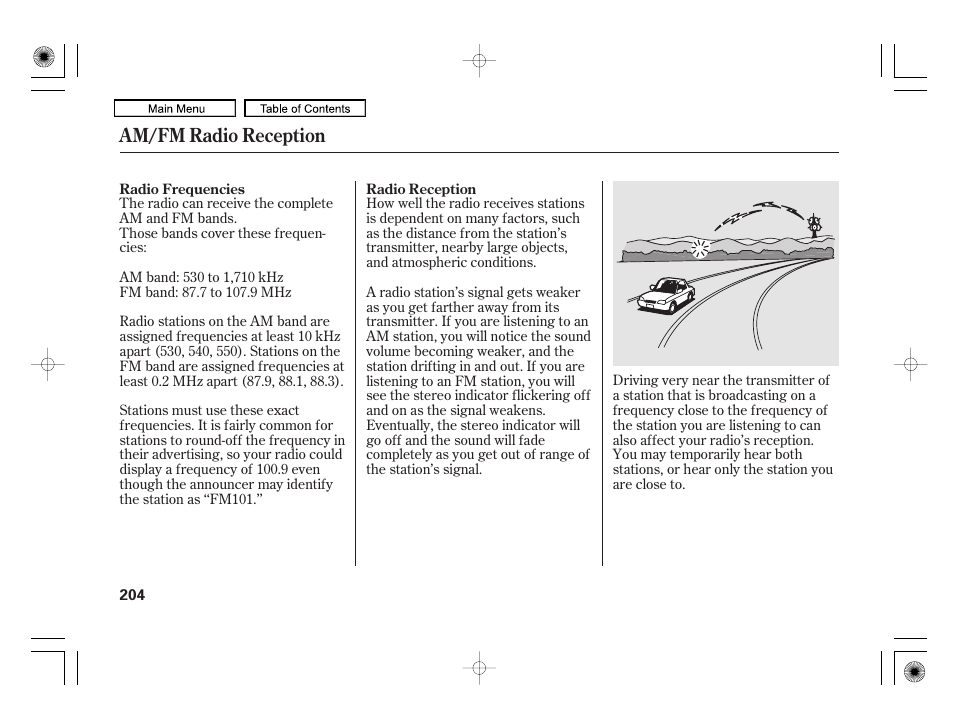 Am/fm radio reception | HONDA 2010 Civic Hybrid User Manual | Page 207 / 368