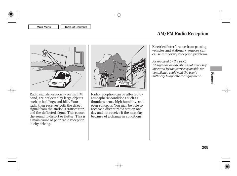 Am/fm radio reception | HONDA 2010 Civic Hybrid User Manual | Page 208 / 368