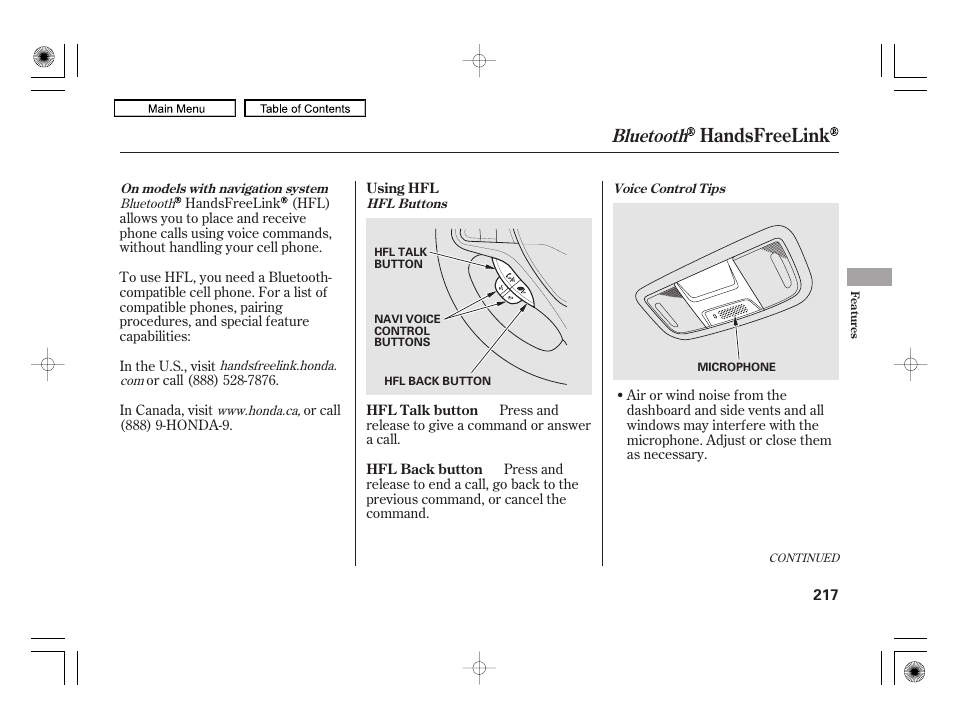 Handsfreelink, Bluetooth | HONDA 2010 Civic Hybrid User Manual | Page 220 / 368