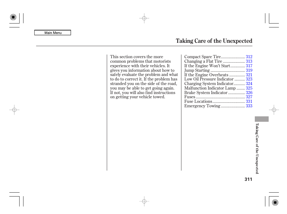 Taking care of the unexpected | HONDA 2010 Civic Hybrid User Manual | Page 314 / 368