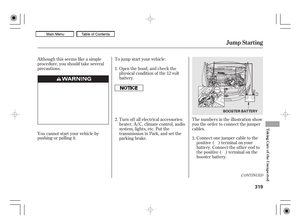 Jump starting | HONDA 2010 Civic Hybrid User Manual | Page 322 / 368