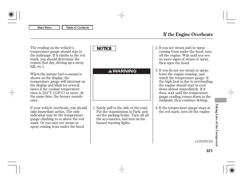 If the engine overheats | HONDA 2010 Civic Hybrid User Manual | Page 324 / 368