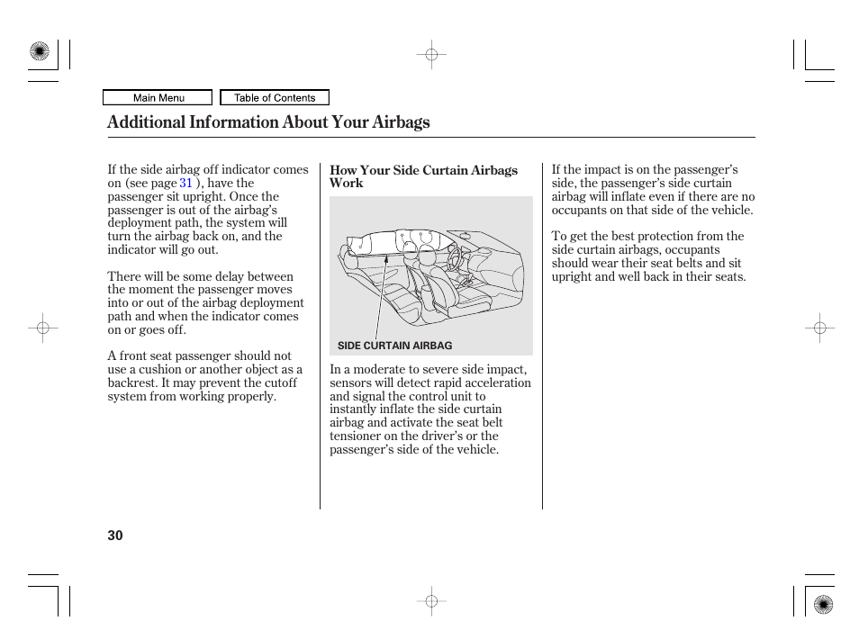 Additional information about your airbags | HONDA 2010 Civic Hybrid User Manual | Page 33 / 368