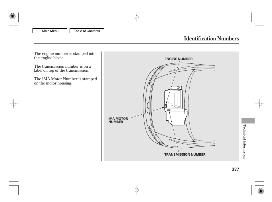 Identification numbers | HONDA 2010 Civic Hybrid User Manual | Page 340 / 368