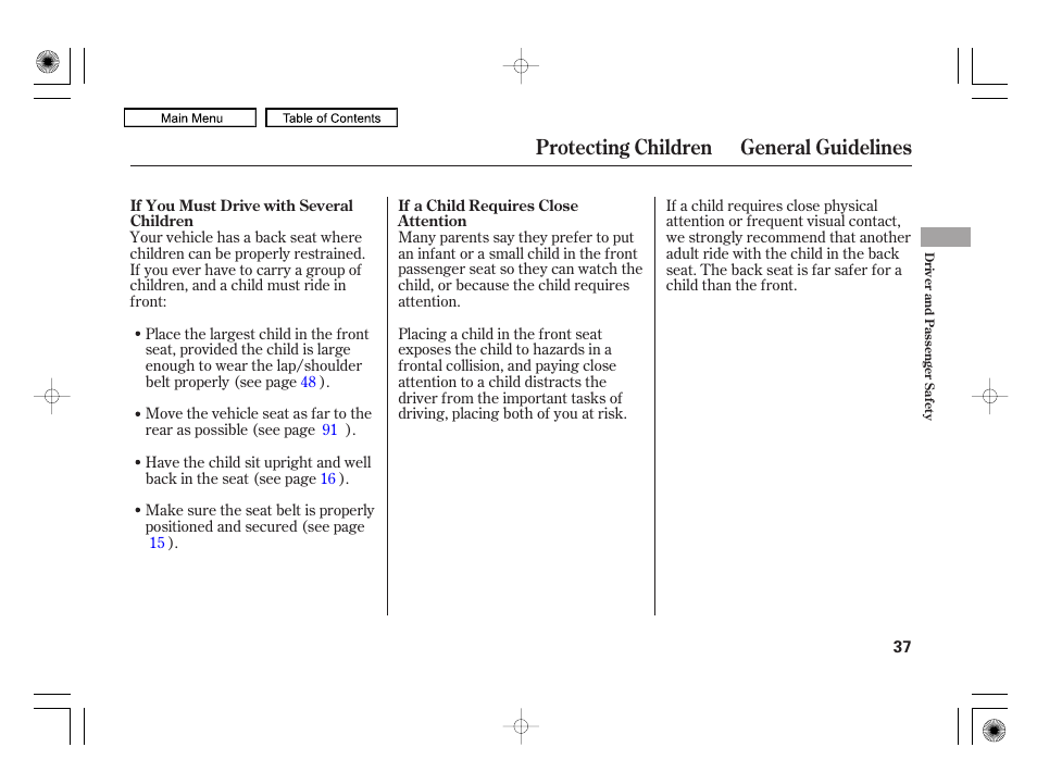 Protecting children general guidelines | HONDA 2010 Civic Hybrid User Manual | Page 40 / 368