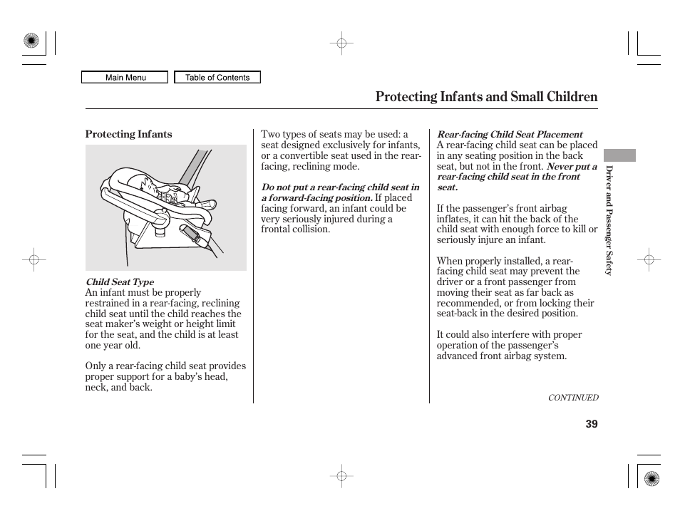 Protecting infants and small children | HONDA 2010 Civic Hybrid User Manual | Page 42 / 368