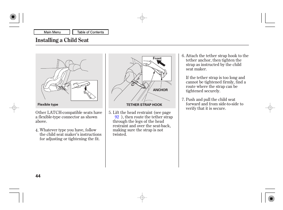 Installing a child seat | HONDA 2010 Civic Hybrid User Manual | Page 47 / 368