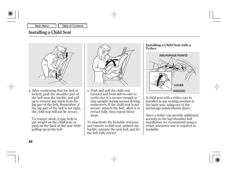 Installing a child seat | HONDA 2010 Civic Hybrid User Manual | Page 49 / 368