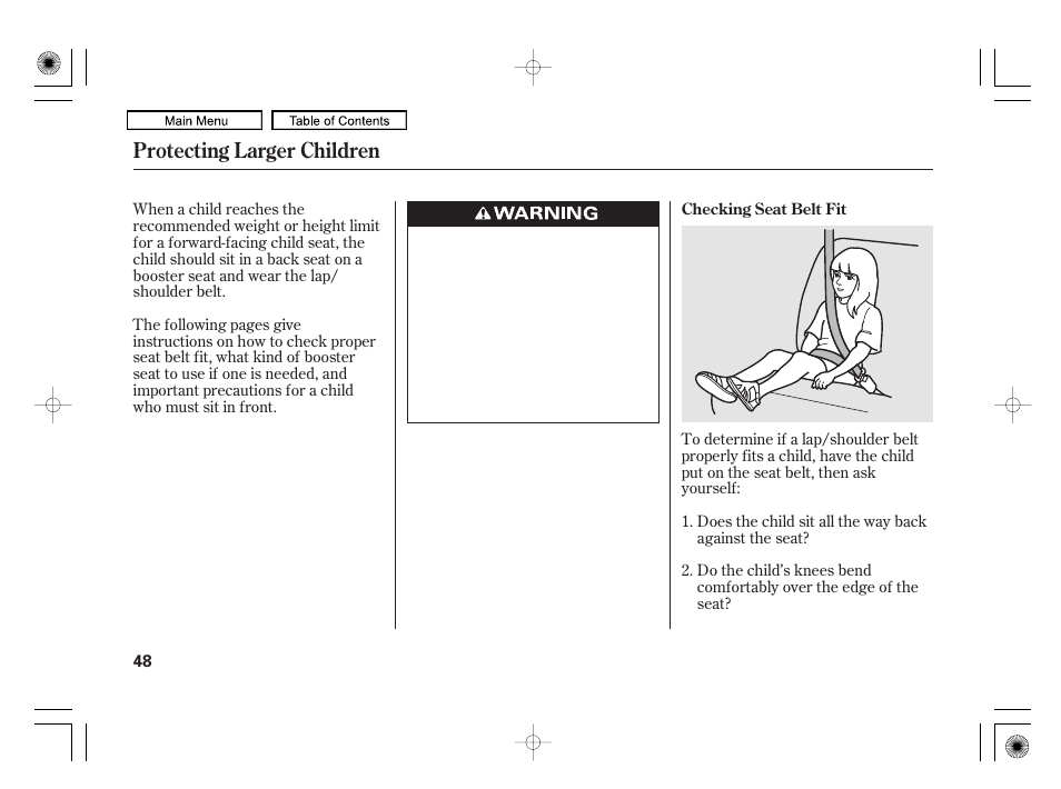 Protecting larger children | HONDA 2010 Civic Hybrid User Manual | Page 51 / 368