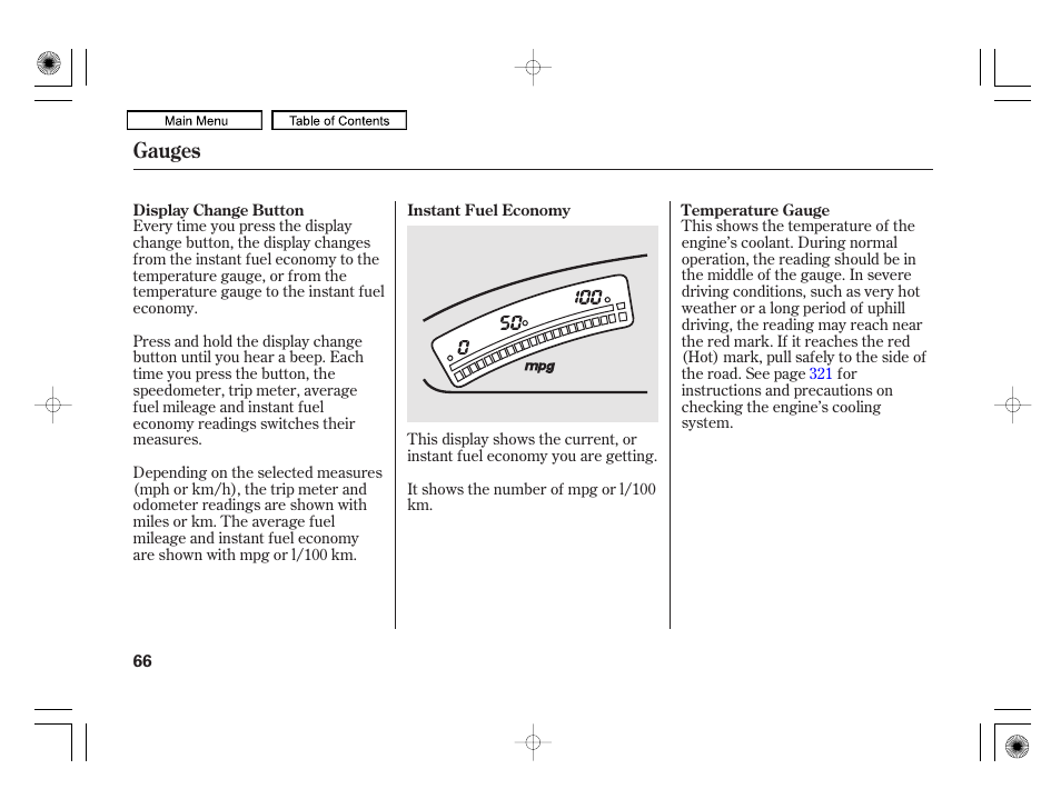 Gauges | HONDA 2010 Civic Hybrid User Manual | Page 69 / 368