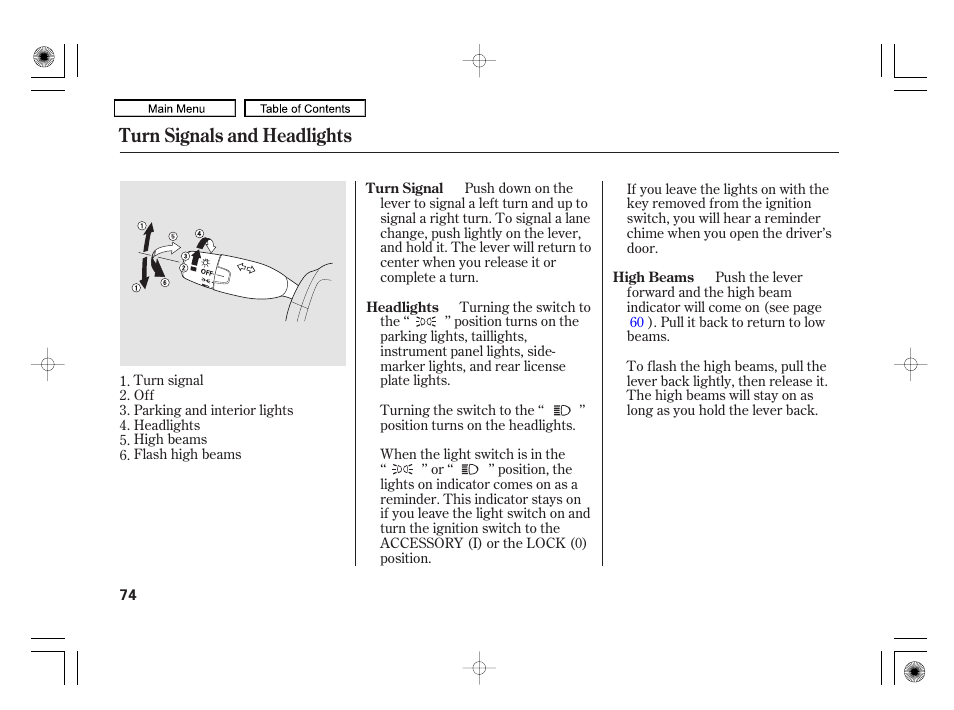 Turn signals and headlights | HONDA 2010 Civic Hybrid User Manual | Page 77 / 368