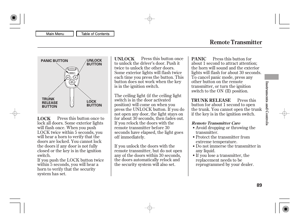 Remote transmitter | HONDA 2010 Civic Hybrid User Manual | Page 92 / 368