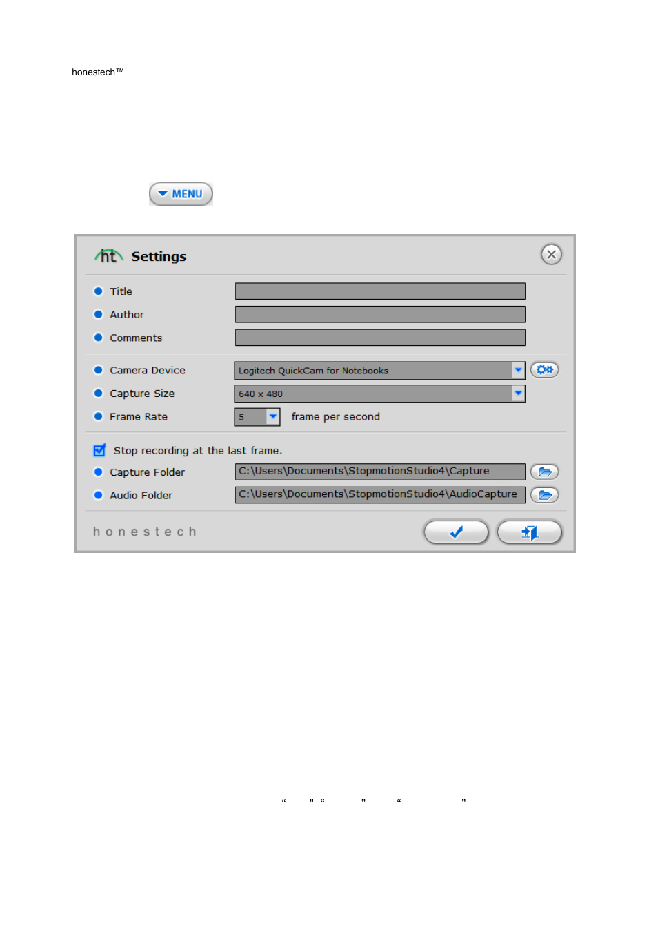 Capture, Select camera device | Honestech Stopmotion Studio 4.0 User Manual | Page 16 / 46