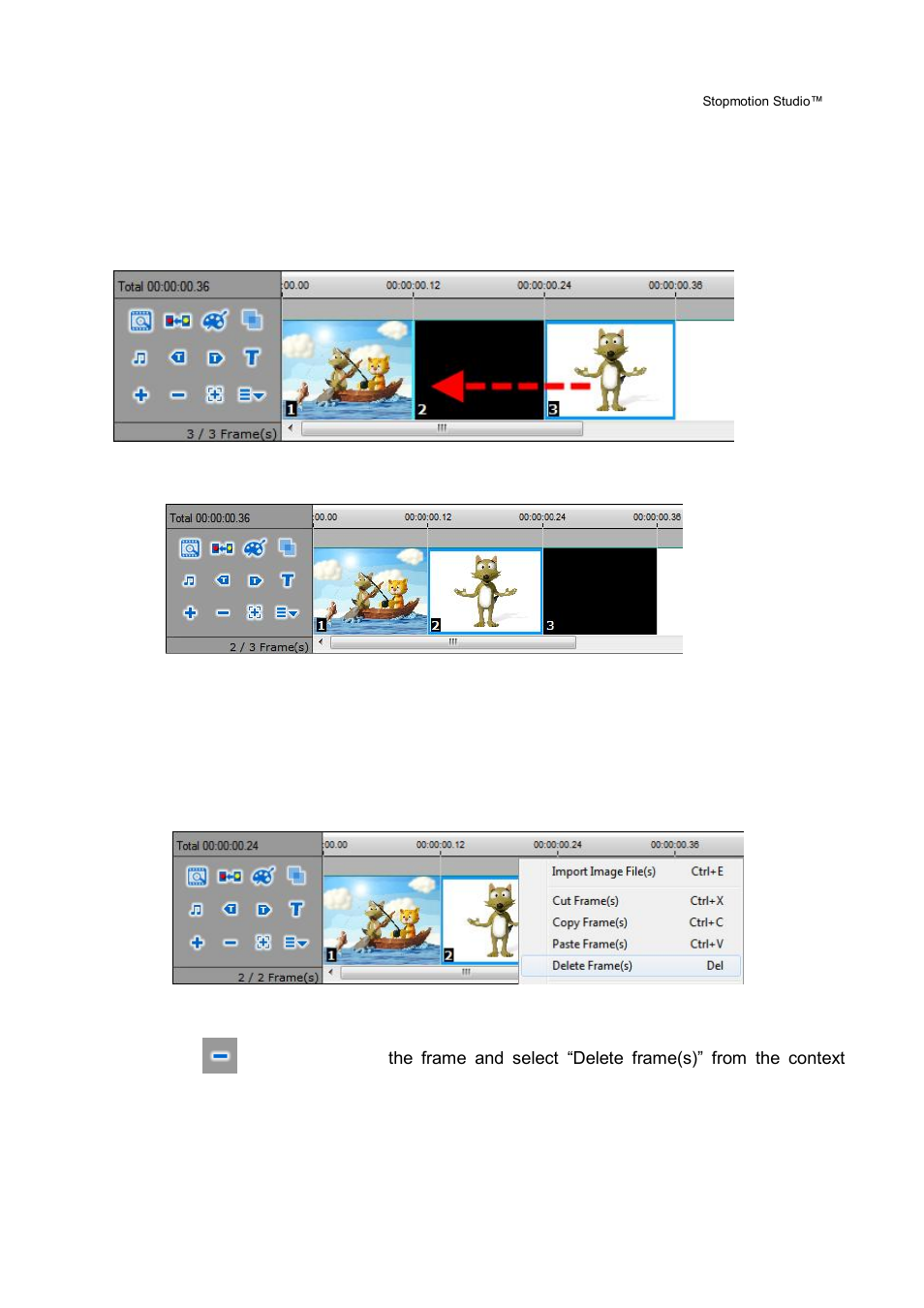 Moving frame(s), Delete frame(s) | Honestech Stopmotion Studio 4.0 User Manual | Page 33 / 46