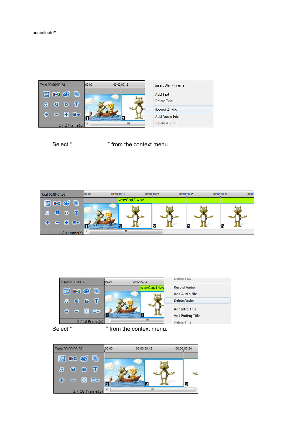 Audio recording, Record audio for voice-overs, sound effects, etc | Honestech Stopmotion Studio 4.0 User Manual | Page 36 / 46