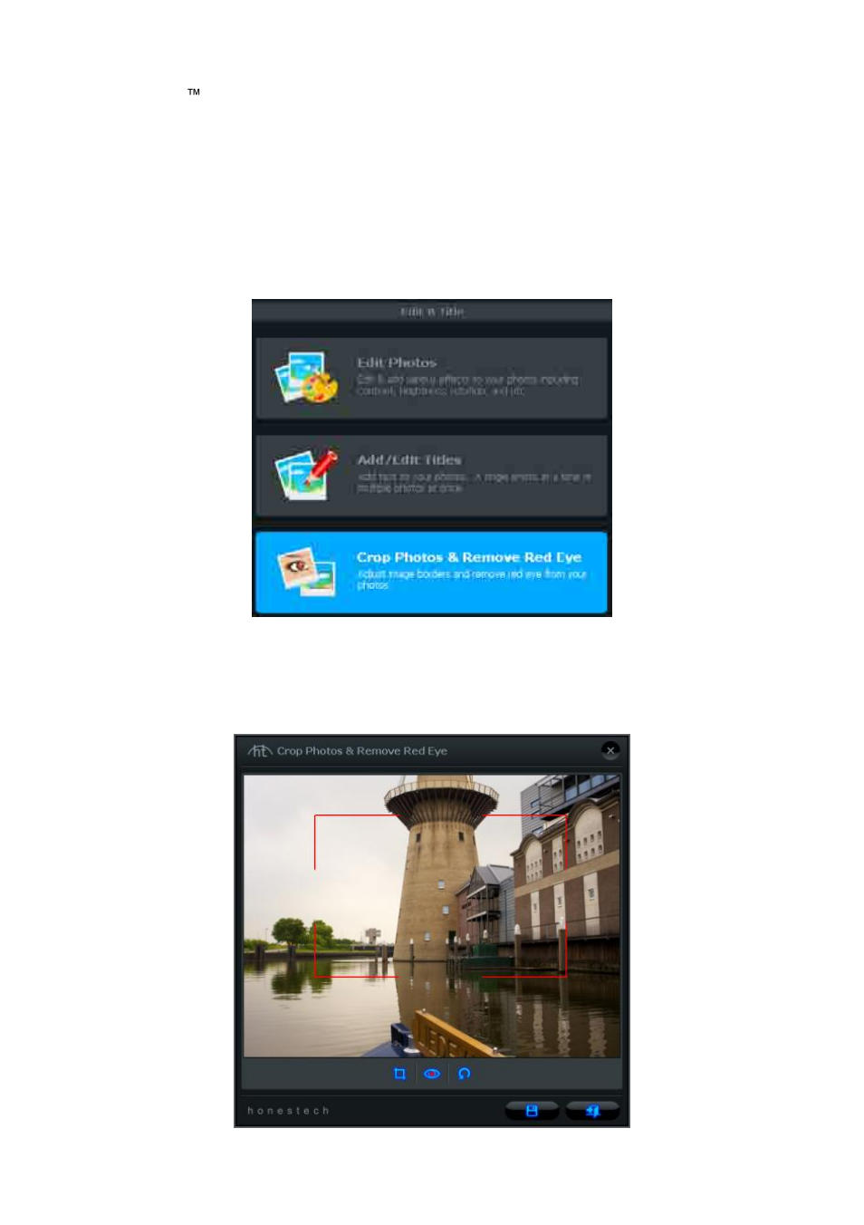 Crop photos & remove red eye | Honestech Photo DVD 4.0 User Manual | Page 54 / 92