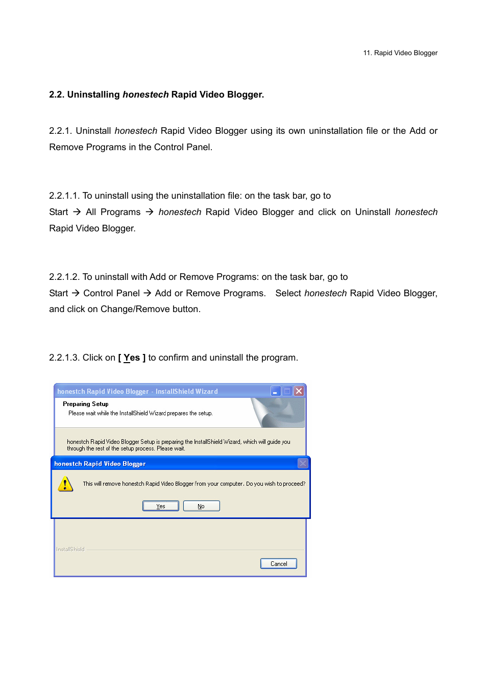 Uninstalling honestech rapid video blogger | Honestech Rapid Video Blogger User Manual | Page 11 / 61