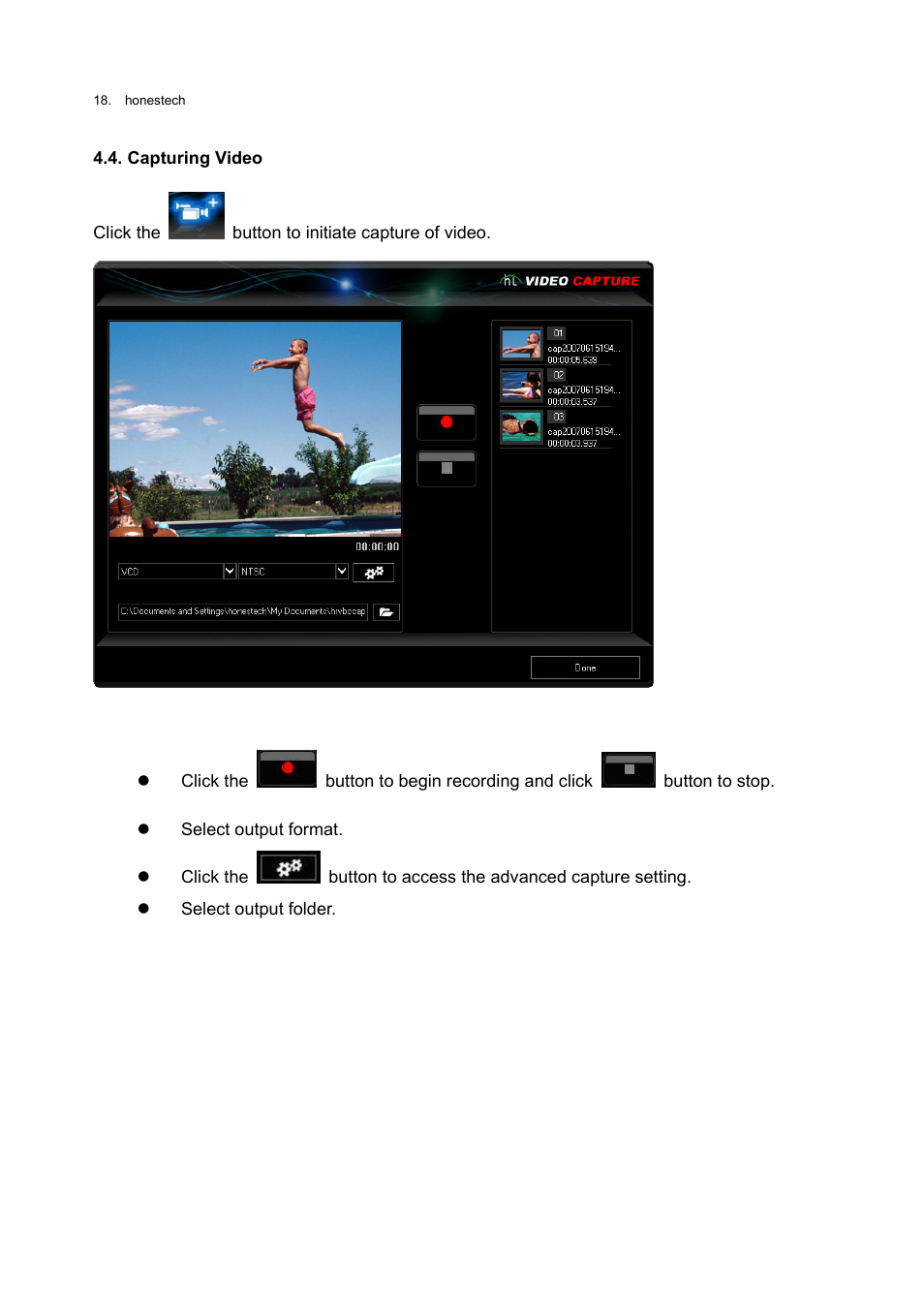 Capturing video, Capturing video from pc cam | Honestech Rapid Video Blogger User Manual | Page 18 / 61