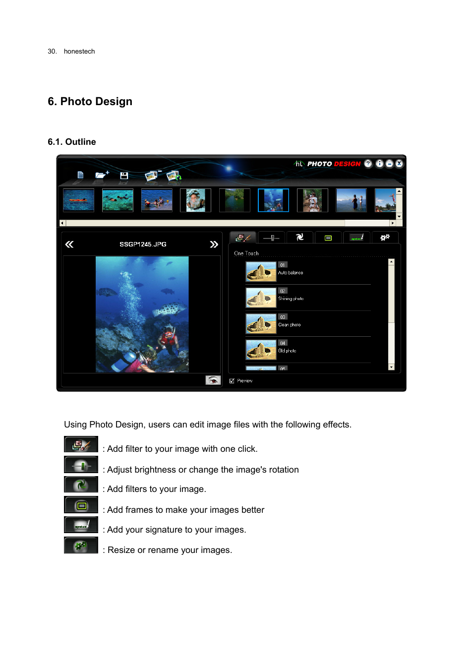 Photo design, Outline | Honestech Rapid Video Blogger User Manual | Page 30 / 61