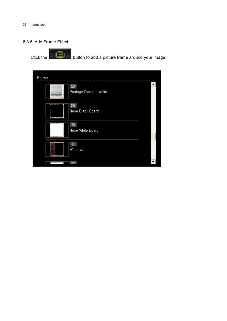 Add frame effect | Honestech Rapid Video Blogger User Manual | Page 36 / 61
