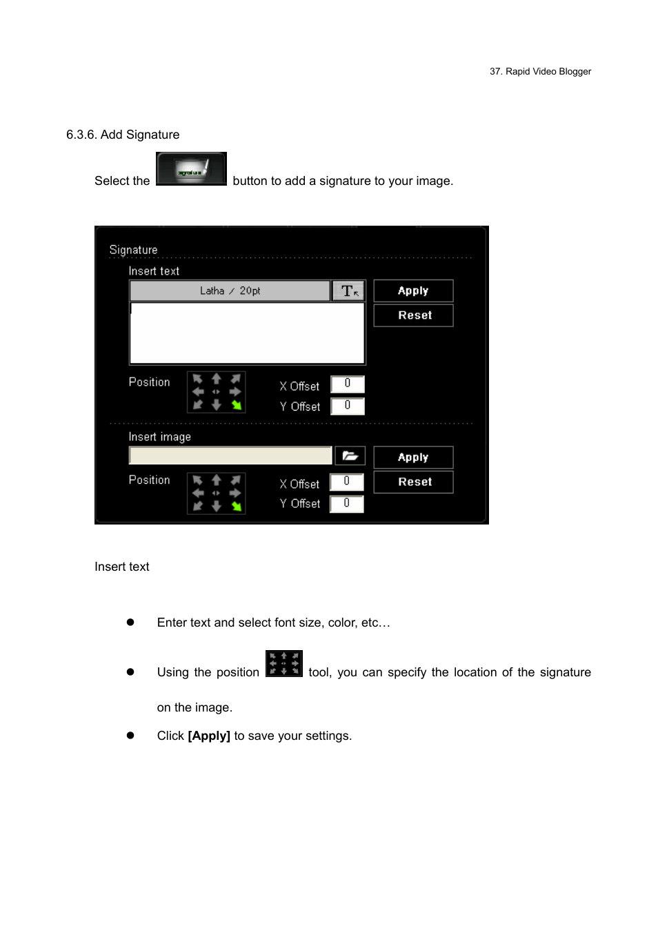 Add signature | Honestech Rapid Video Blogger User Manual | Page 37 / 61
