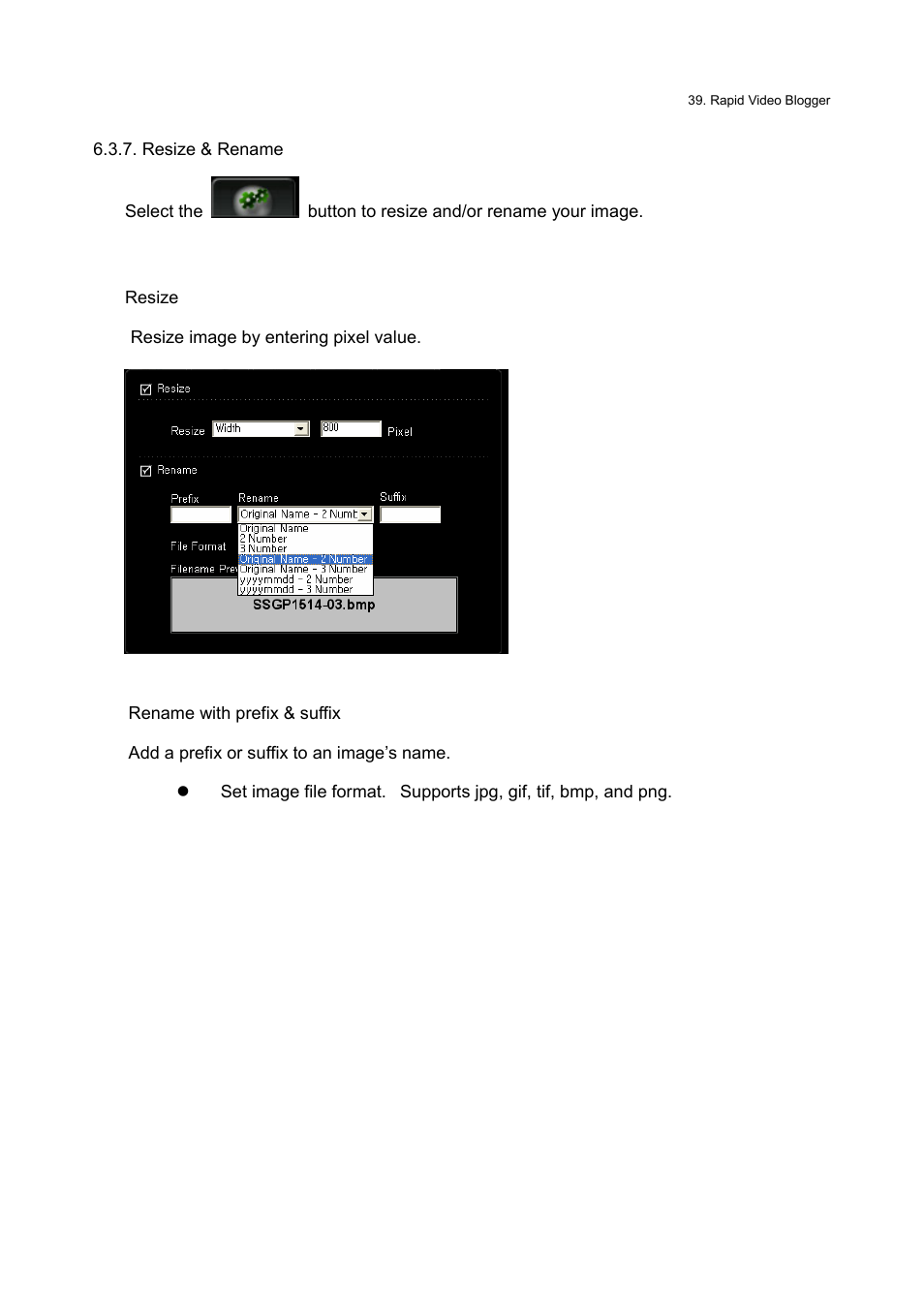 Resize & rename | Honestech Rapid Video Blogger User Manual | Page 39 / 61