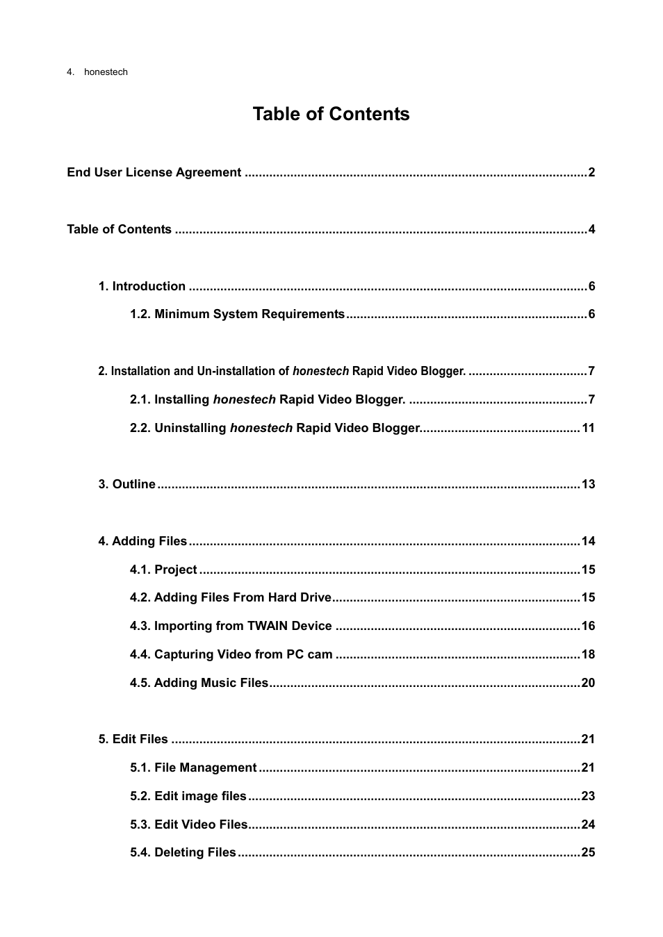 Honestech Rapid Video Blogger User Manual | Page 4 / 61