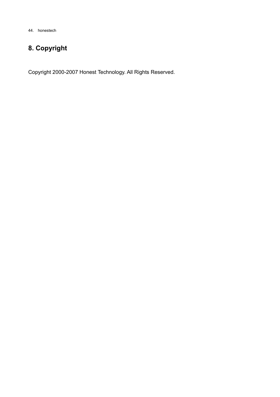 Copyright | Honestech Rapid Video Blogger User Manual | Page 44 / 61