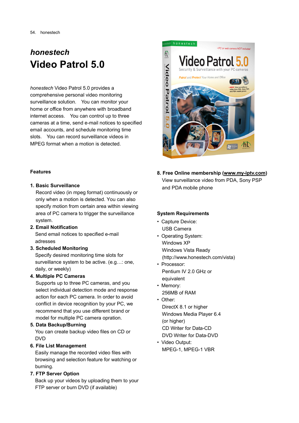 Video patrol 5.0, Honestech | Honestech Rapid Video Blogger User Manual | Page 54 / 61
