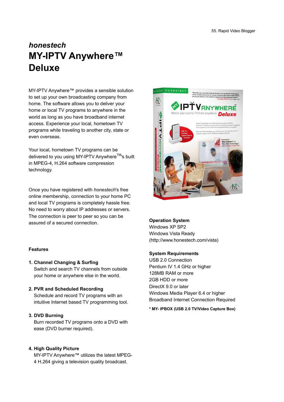 My-iptv anywhere™ deluxe, Honestech | Honestech Rapid Video Blogger User Manual | Page 55 / 61
